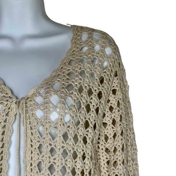 Premiere Collection Cream Crochet Boho Cardigan Cottagecore Long Sleeve Medium - Picture 4 of 11